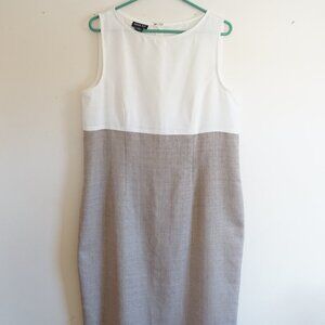 Leslie Fay Vintage Tan and White Zip Up Sleeveless Dress Womens Dress 16 XL